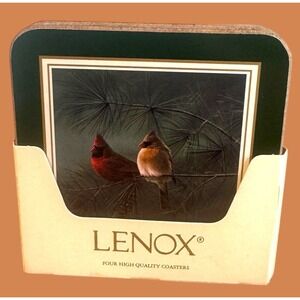 LENOX 024 CARDINAL ‎ COASTERS drink SET OF 4 W/BOX
